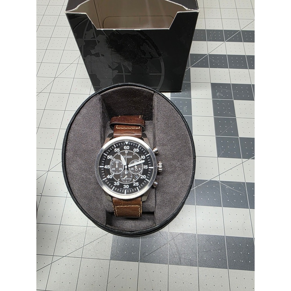 Citizen Avion Watch OS Brown Excellent Eco-Drive Chronograph CA4201-24E